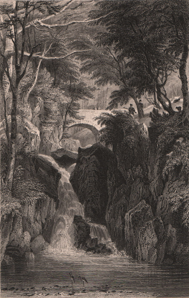 LAKE DISTRICT. The lower fall at Rydal, Westmoreland. Cumbria. ALLOM 1839